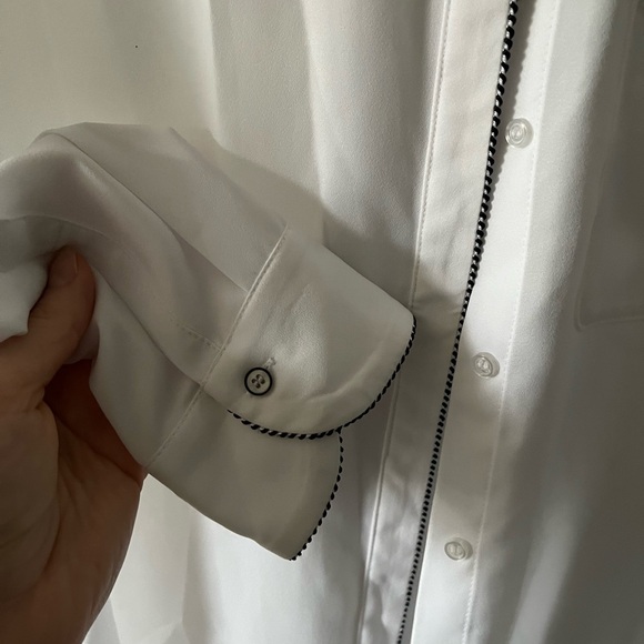 Esprit | Semi-Sheer White Button Down Blouse with Black Trim | Size Small - Picture 3 of 6